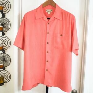 Paradise Coves Mens 100% Silk Button Front Shirt Dad Coastal - Orange, Size L